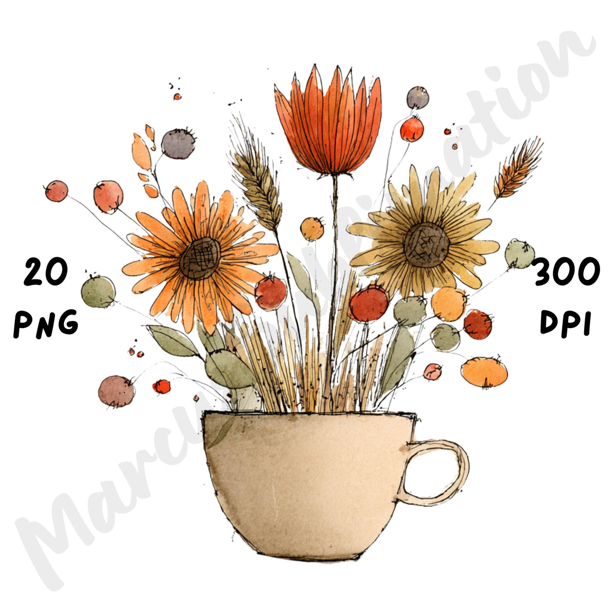 Fall Teacups Whimsical Clipart Bundle