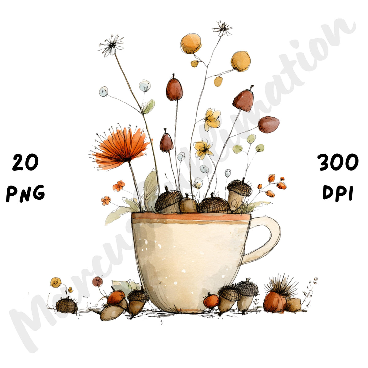 Fall Teacups Whimsical Clipart Bundle