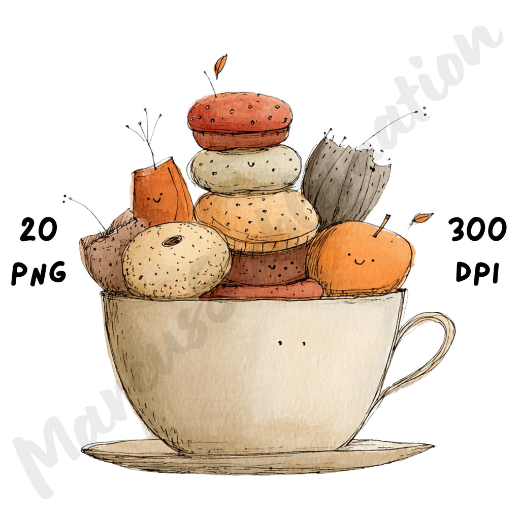 Fall Teacups Whimsical Clipart Bundle