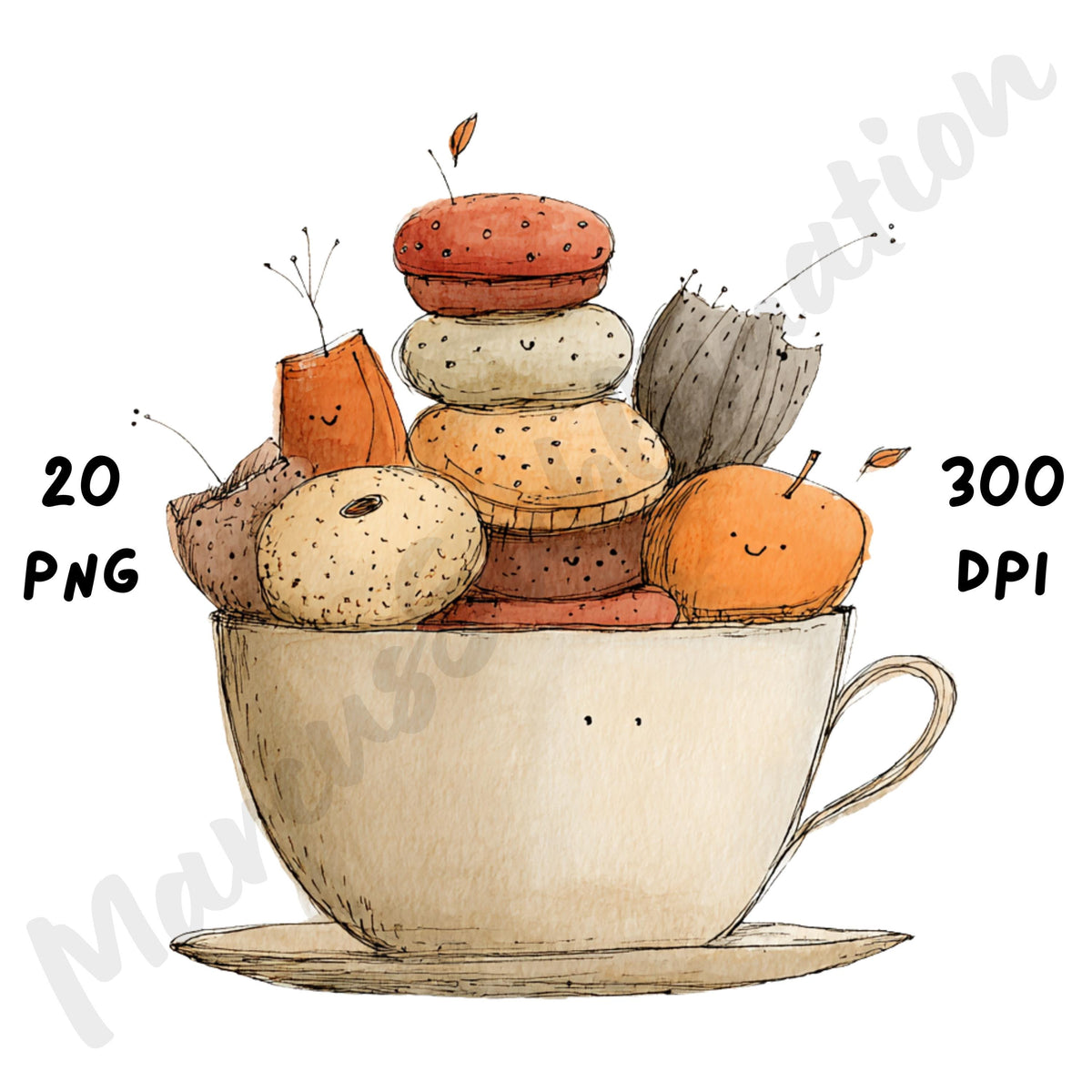 Fall Teacups Whimsical Clipart Bundle