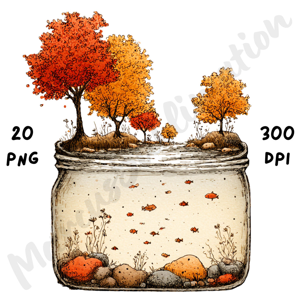 Fall Mason Jars Whimsical Clipart Bundle