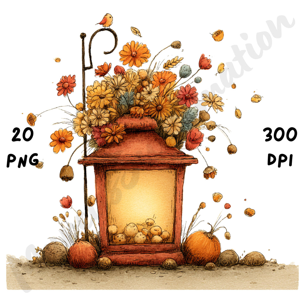 Fall Lanterns Whimsical Clipart Bundle