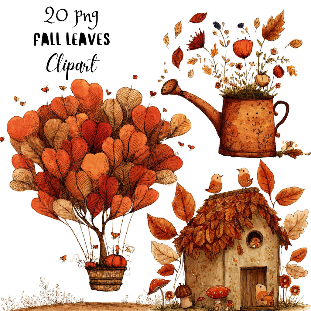 Fall Leaves Whimsical Clipart Bundle