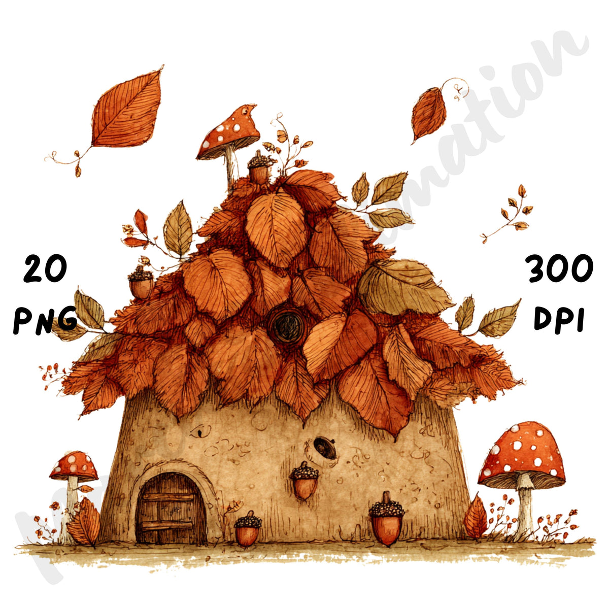 Fall Leaves Whimsical Clipart Bundle