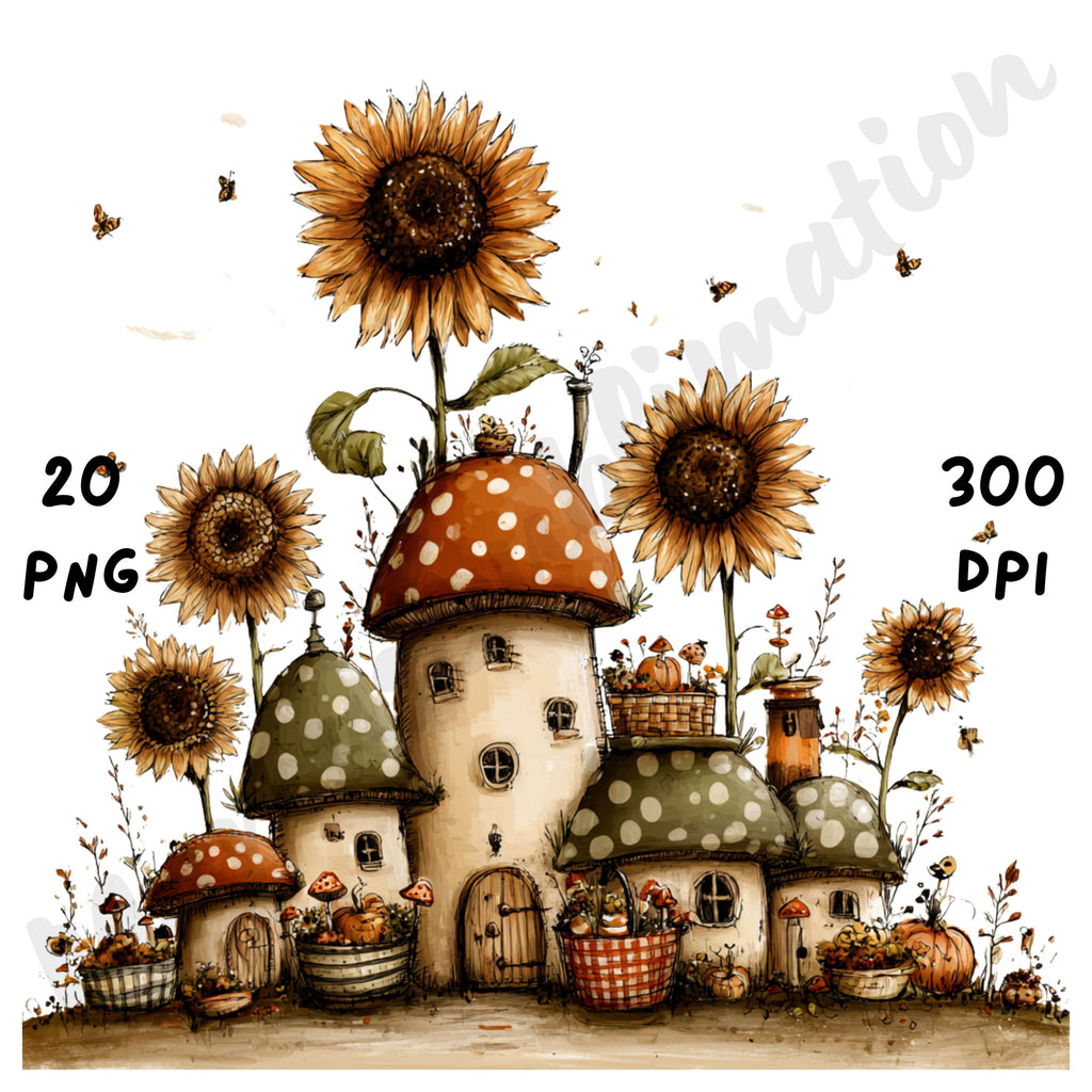 Fall Mushrooms Whimsical Clipart Bundle