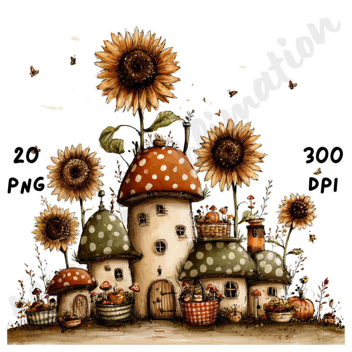 Fall Mushrooms Whimsical Clipart Bundle