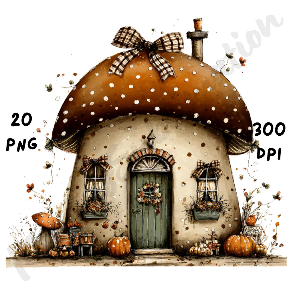 Fall Mushrooms Whimsical Clipart Bundle