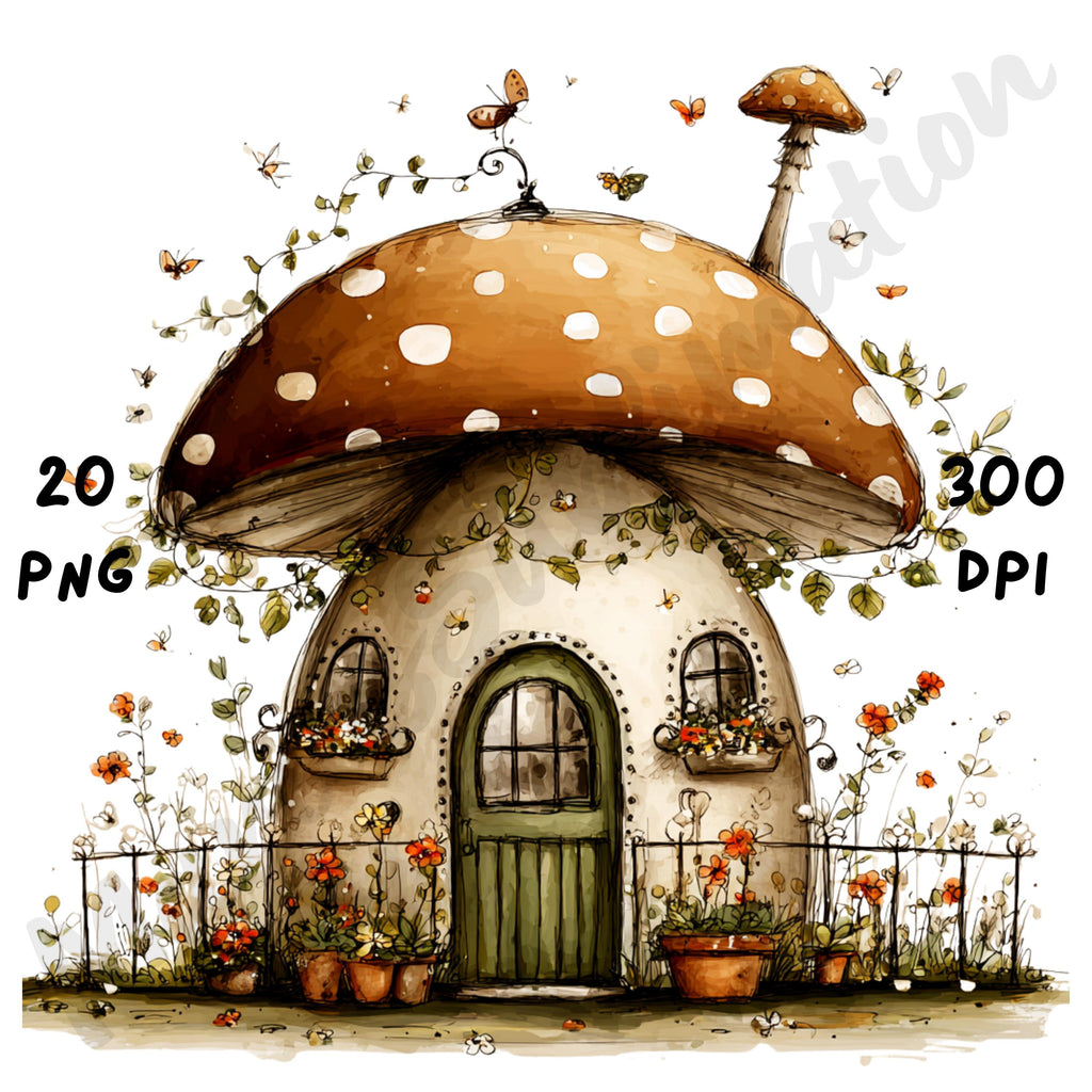 Fall Mushrooms Whimsical Clipart Bundle
