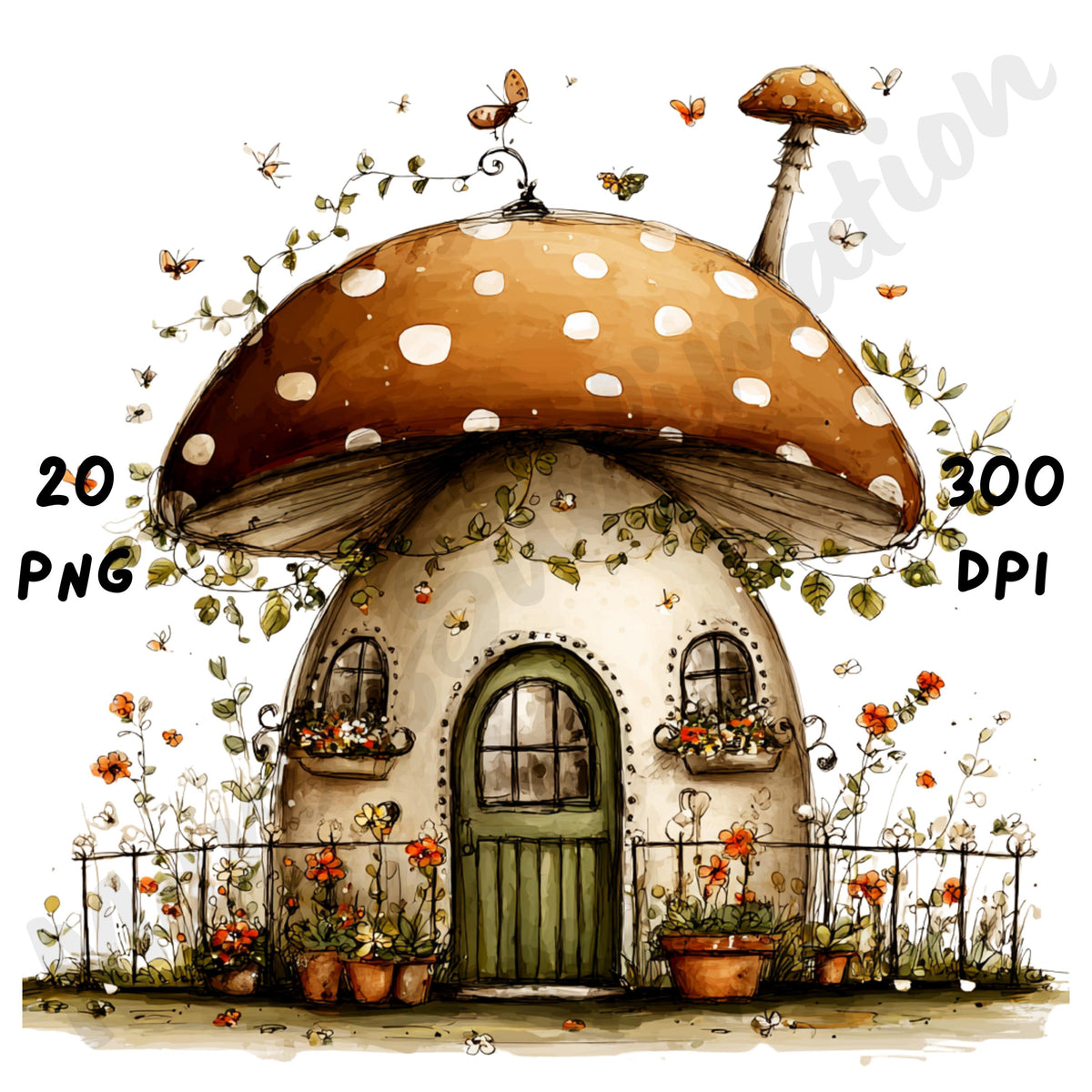 Fall Mushrooms Whimsical Clipart Bundle