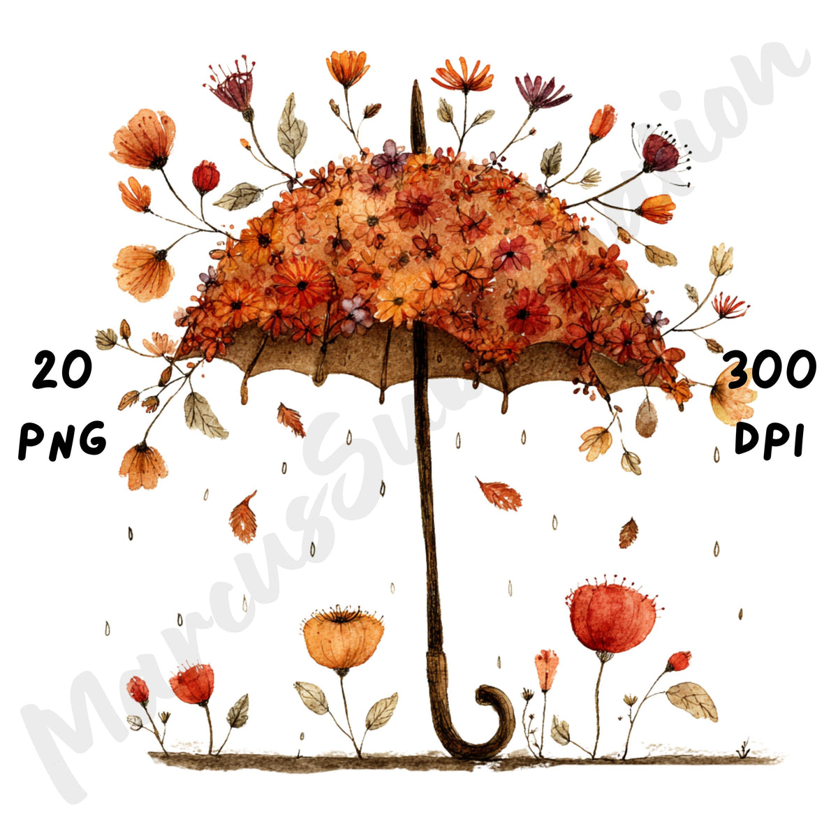 Fall Flowers Whimsical Clipart Bundle