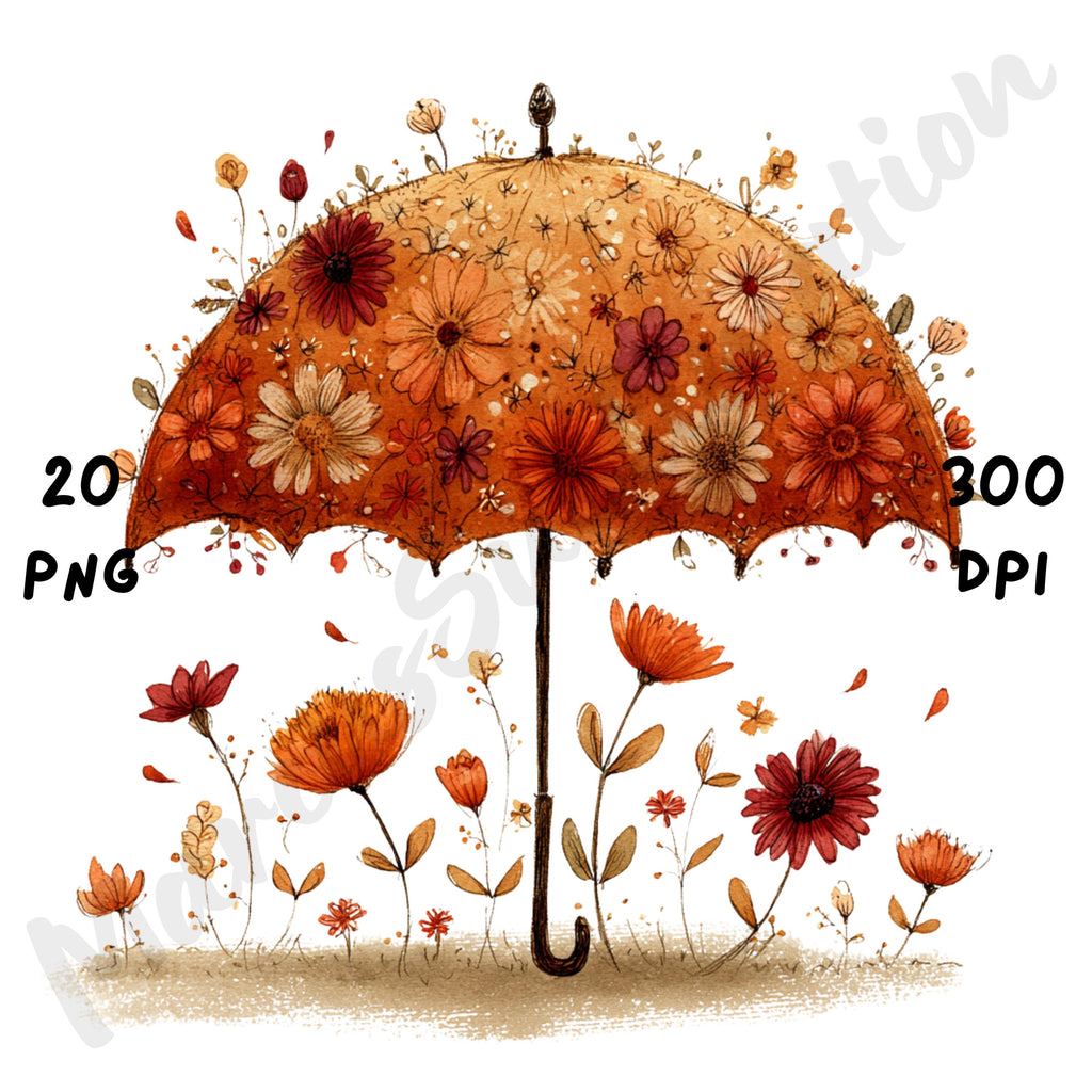 Fall Flowers Whimsical Clipart Bundle