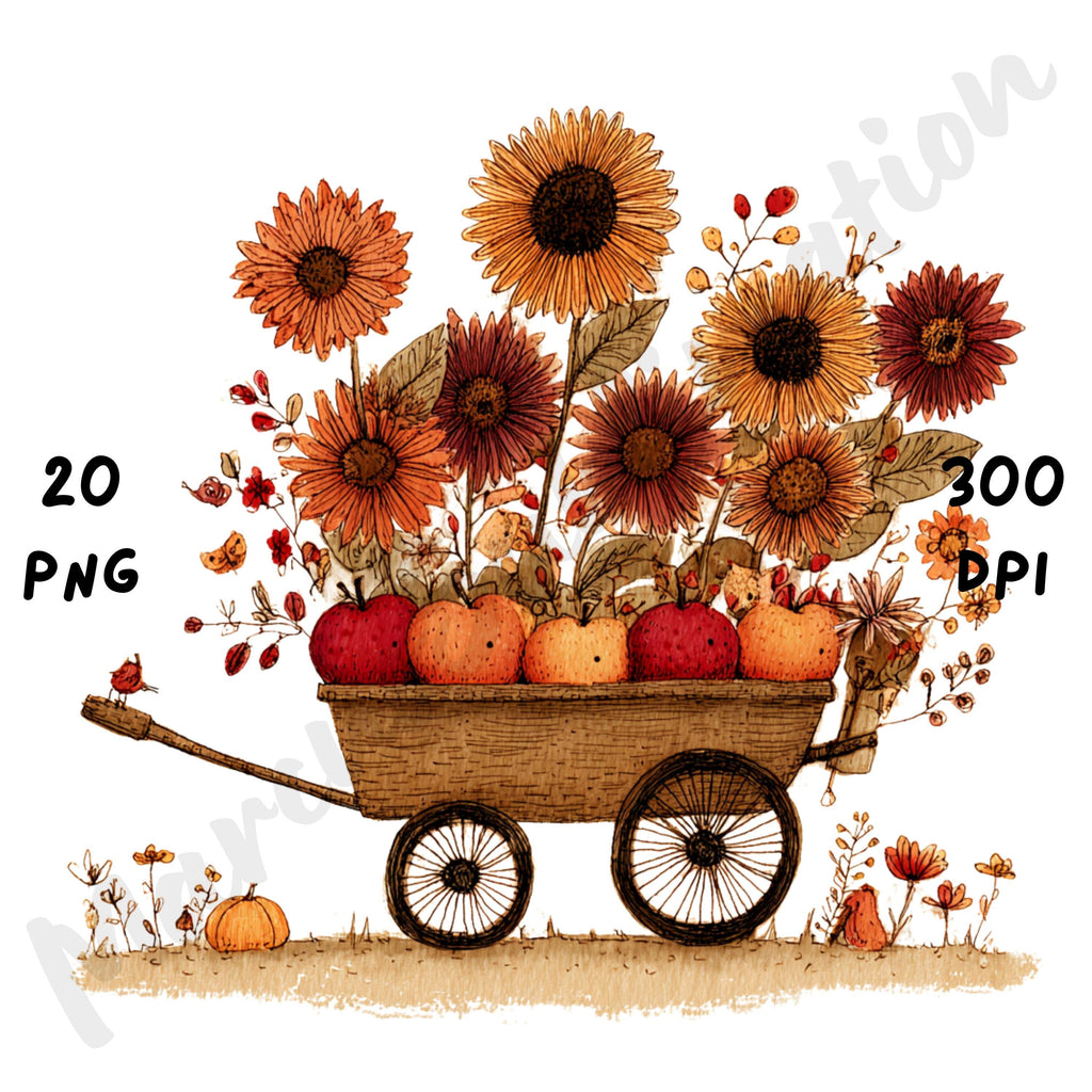 Fall Flowers Whimsical Clipart Bundle