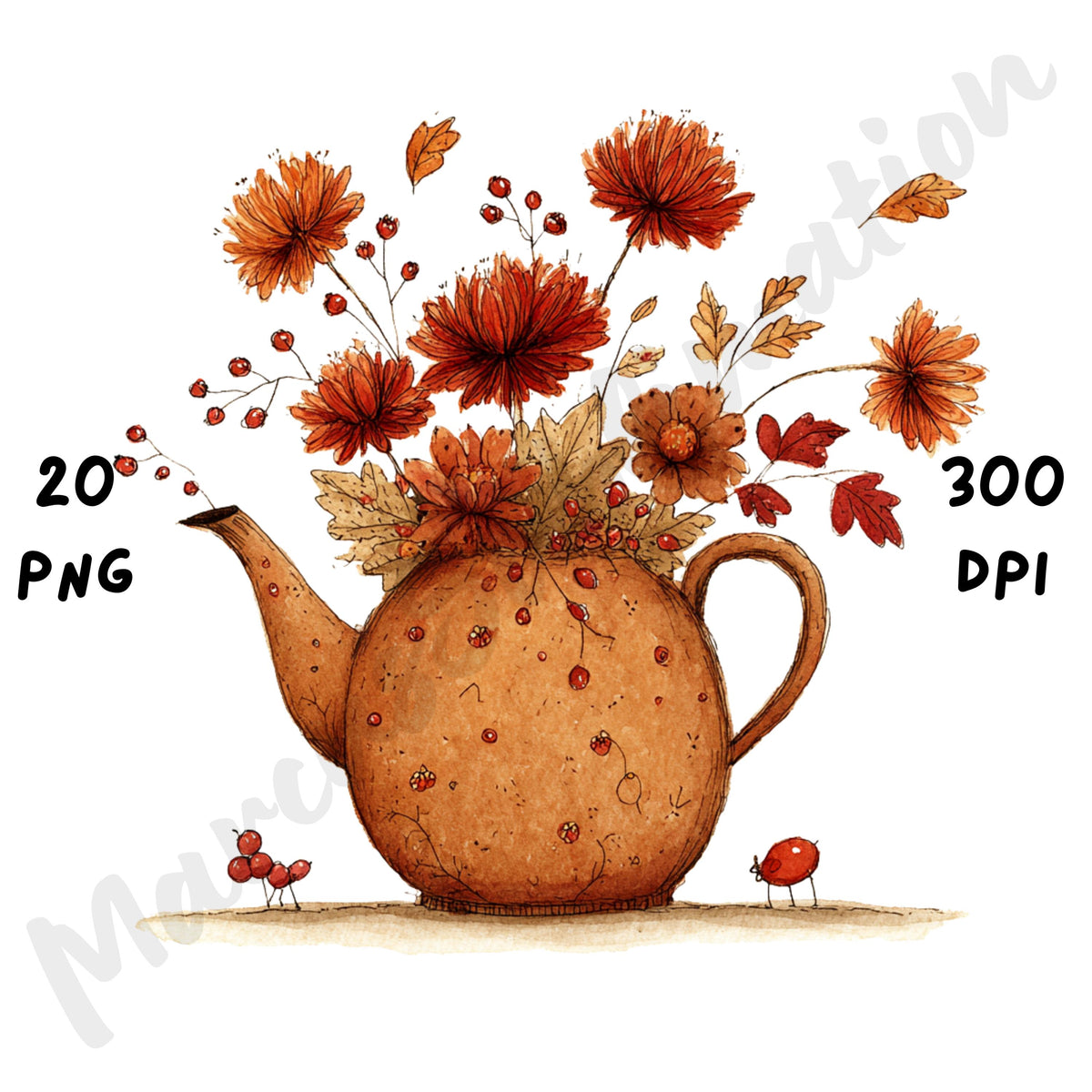 Fall Flowers Whimsical Clipart Bundle