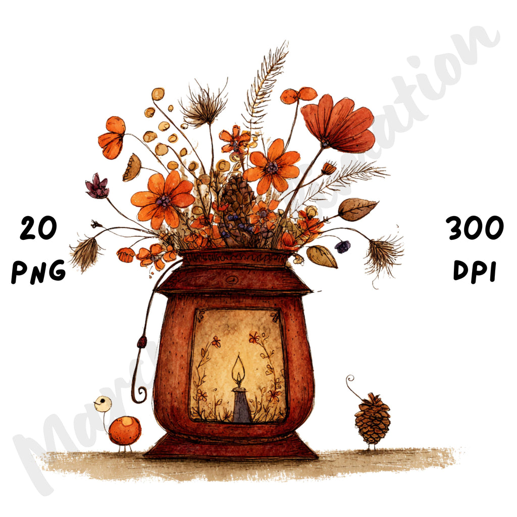 Fall Flowers Whimsical Clipart Bundle