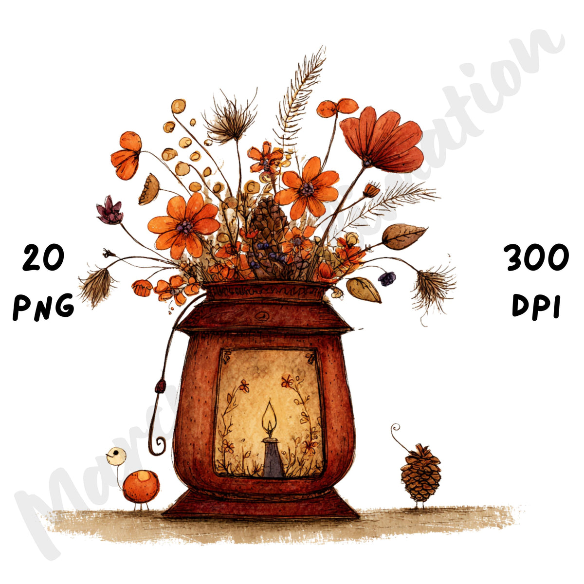 Fall Flowers Whimsical Clipart Bundle
