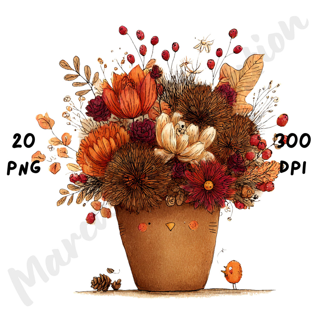 Fall Flowers Whimsical Clipart Bundle
