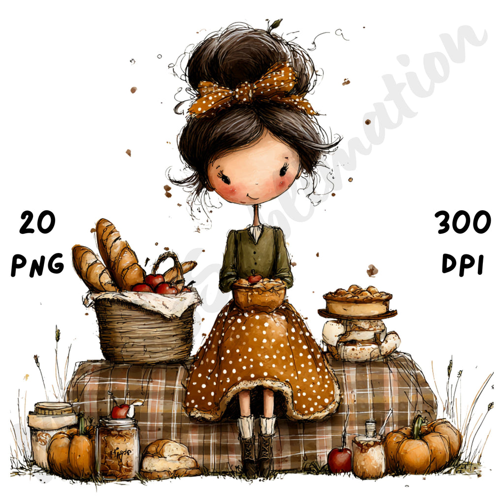 Fall Picnic Whimsical Clipart Bundle