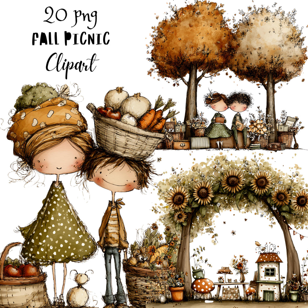 Fall Picnic Whimsical Clipart Bundle