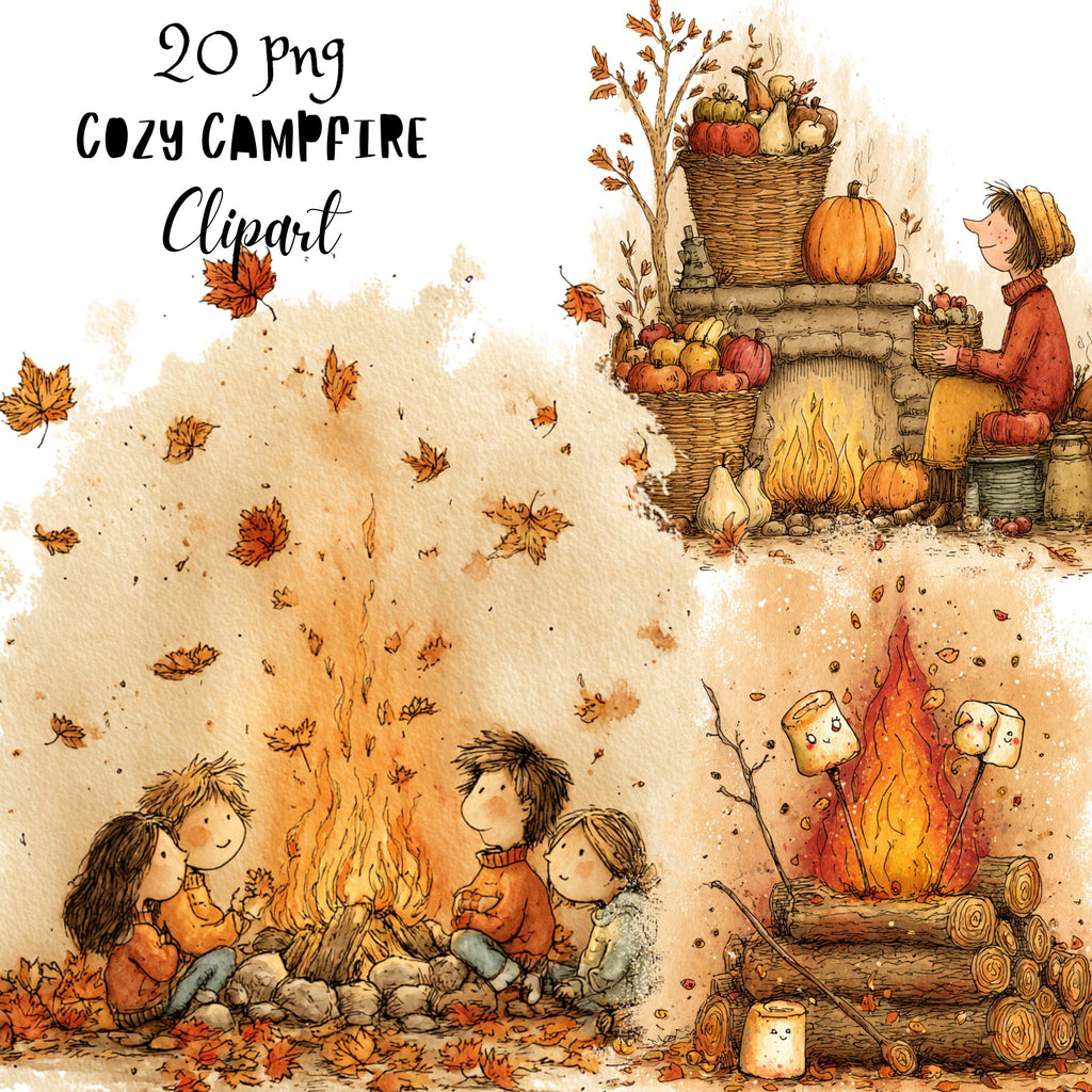 Fall Cozy Campfire Whimsical Clipart Bundle