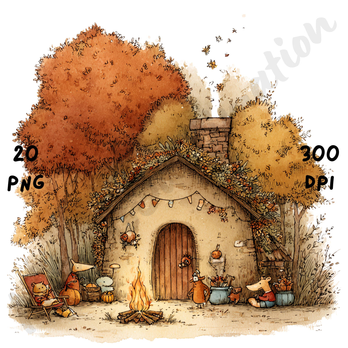 Fall Cozy Campfire Whimsical Clipart Bundle
