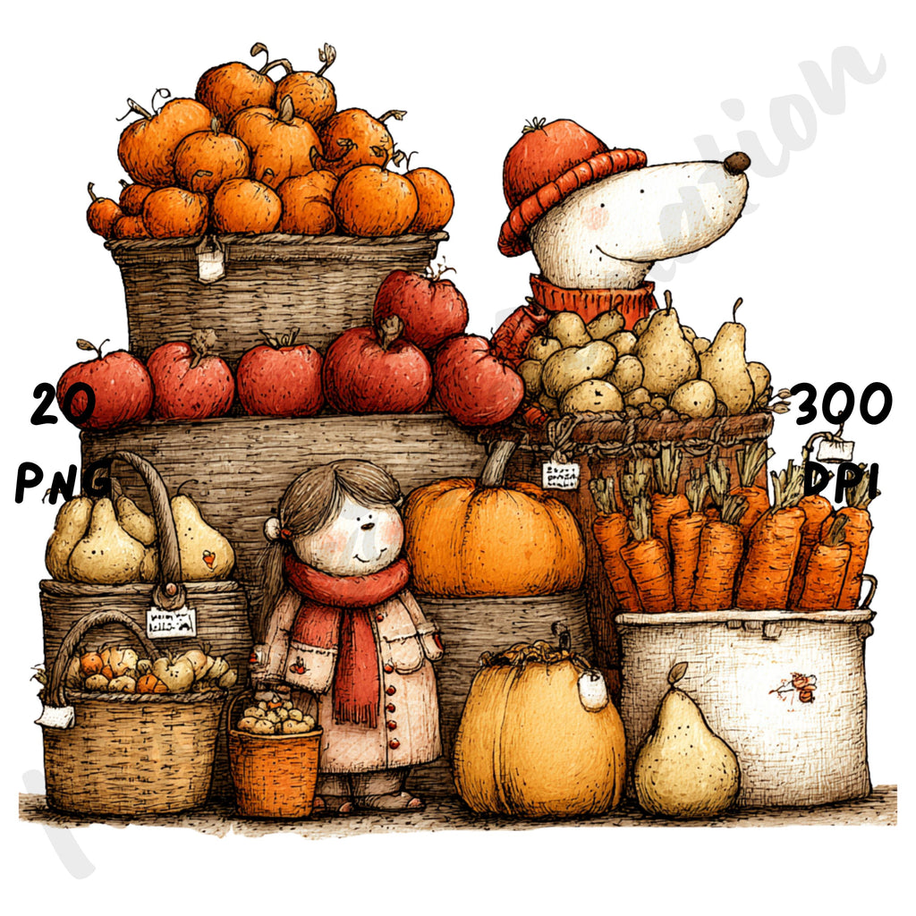 Fall Harvest Market Whimsical Clipart Bundle