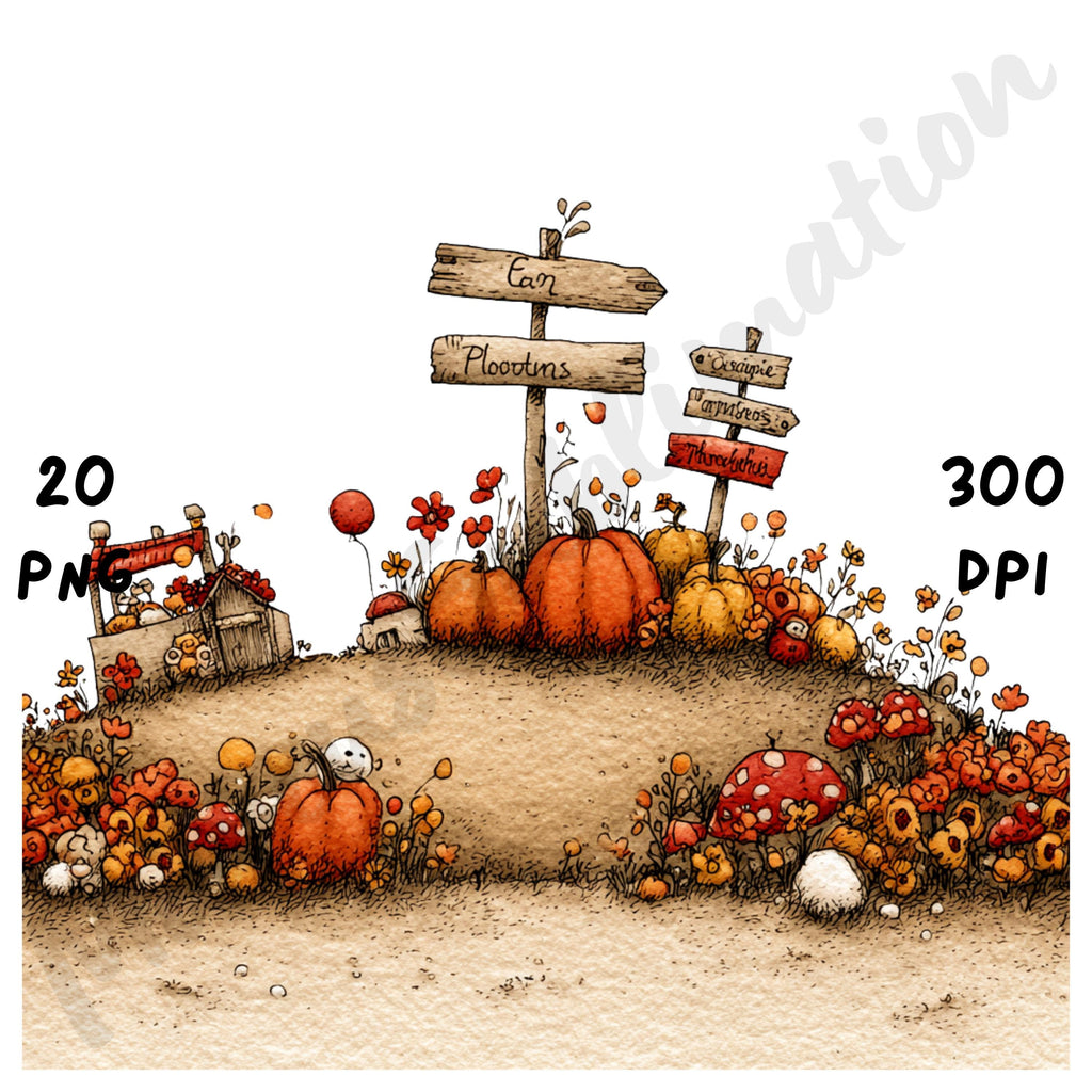 Fall Harvest Market Whimsical Clipart Bundle