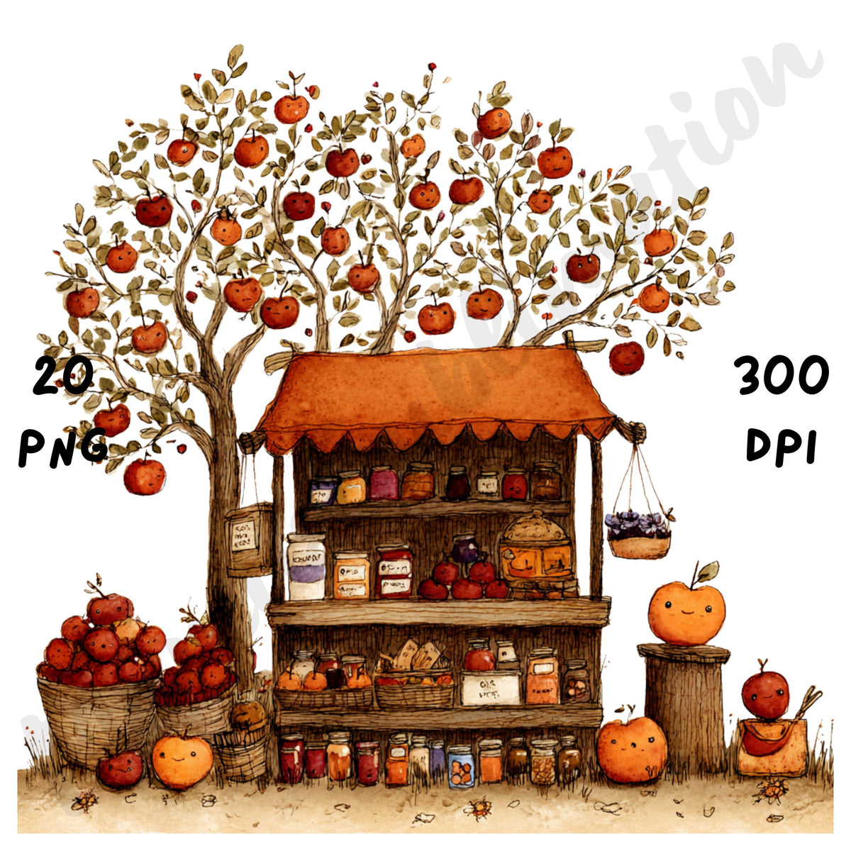 Fall Apple Orchard Whimsical Clipart Bundle