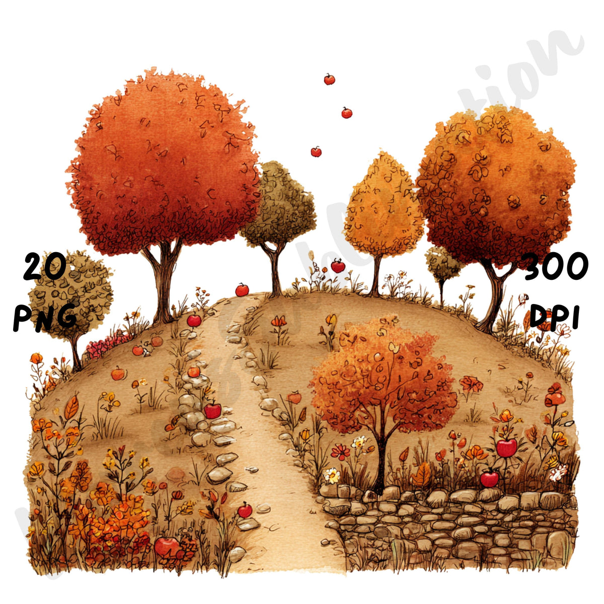 Fall Apple Orchard Whimsical Clipart Bundle