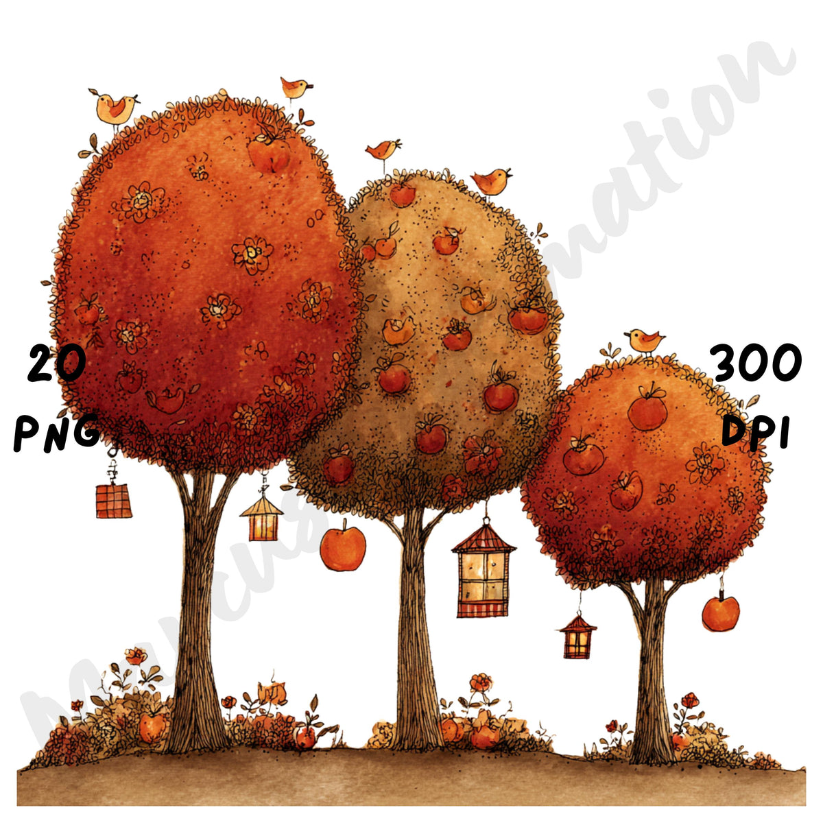 Fall Apple Orchard Whimsical Clipart Bundle