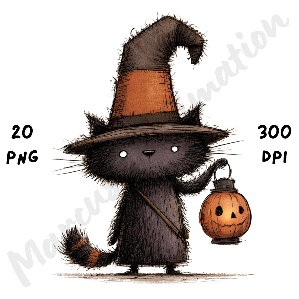 Whimsical Halloween Cat Clipart
