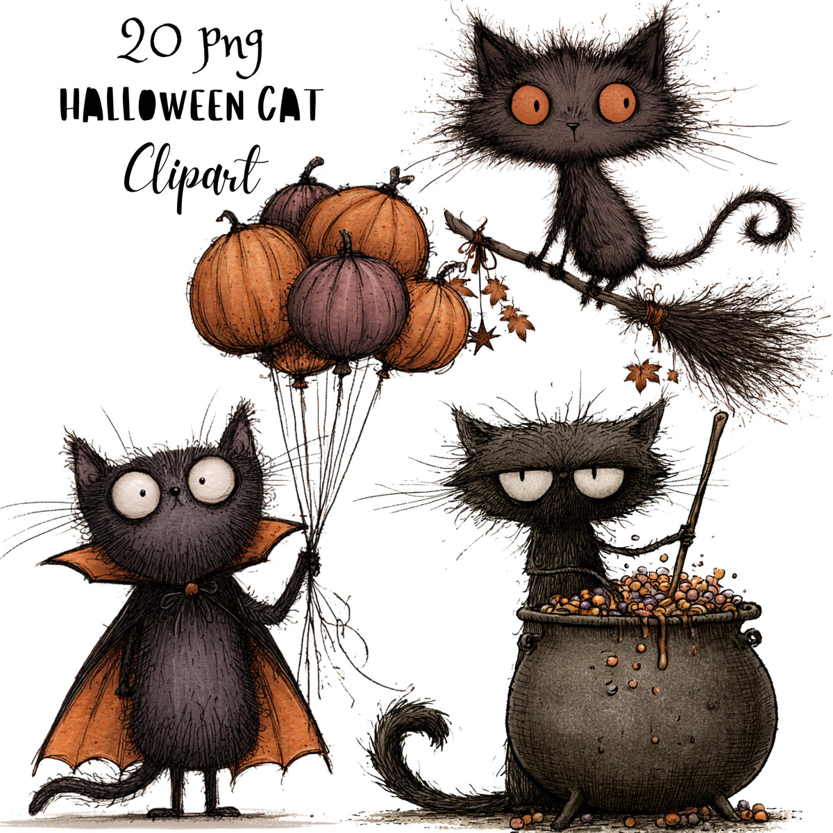 Whimsical Halloween Cat Clipart