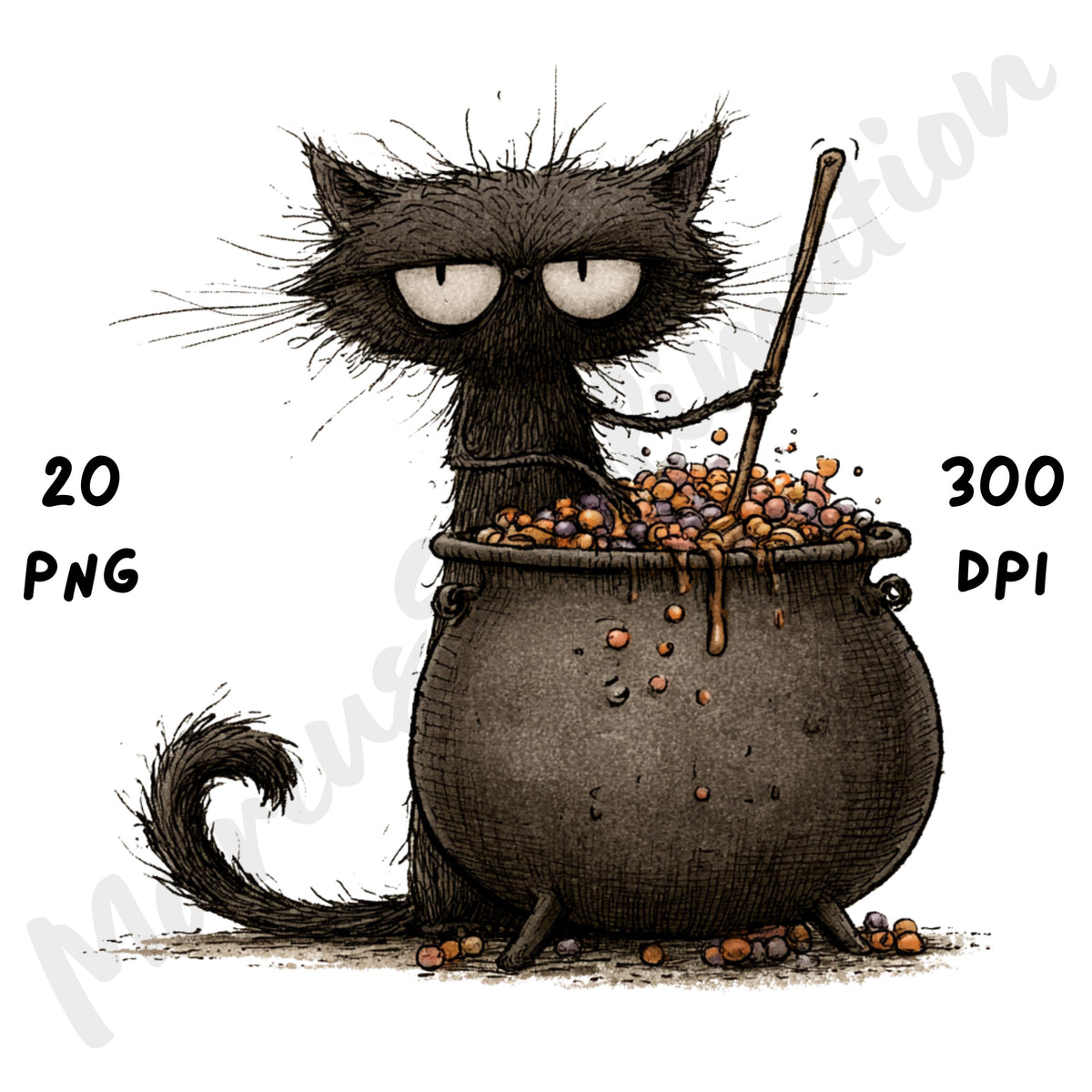 Whimsical Halloween Cat Clipart