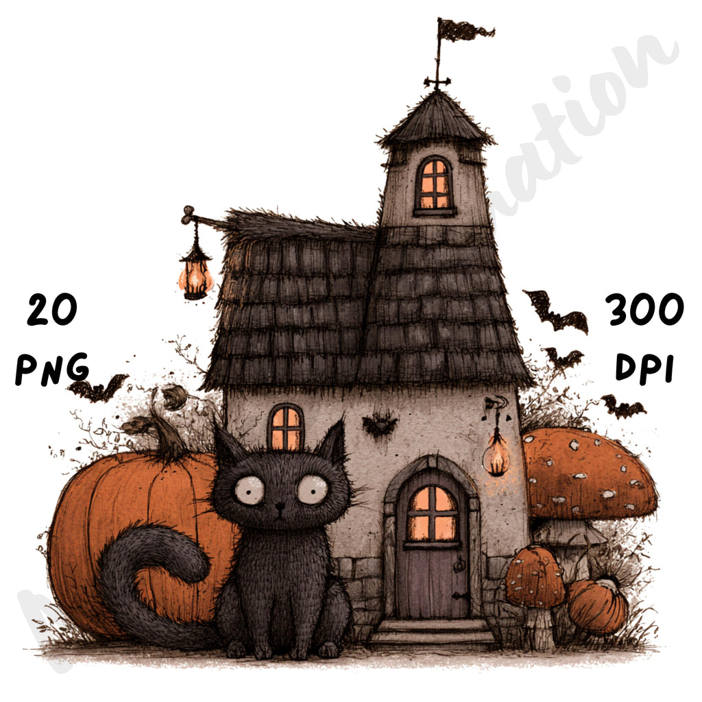 Whimsical Halloween Cat Clipart