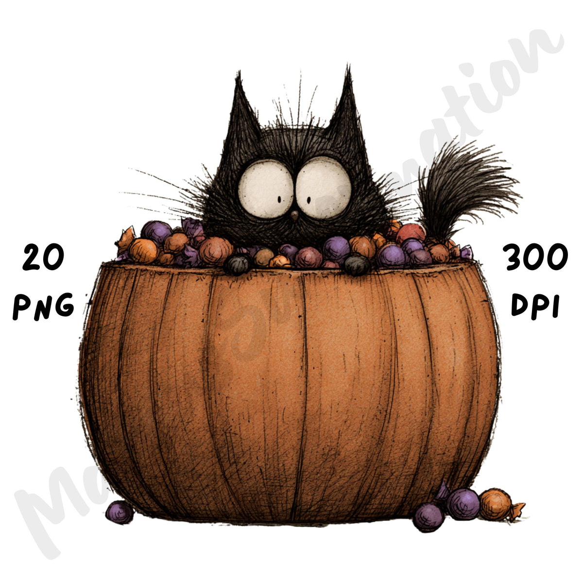 Whimsical Halloween Cat Clipart