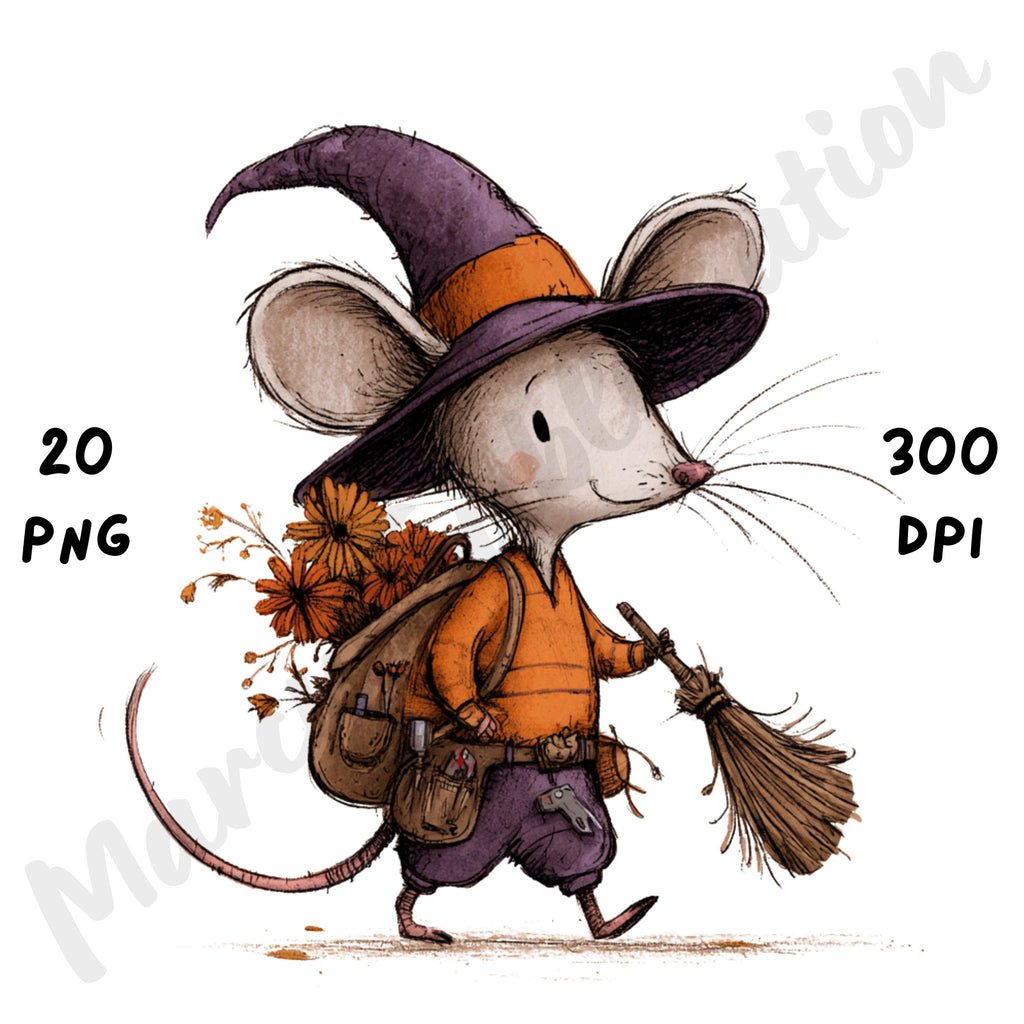 Whimsical Halloween Mouse Clipart