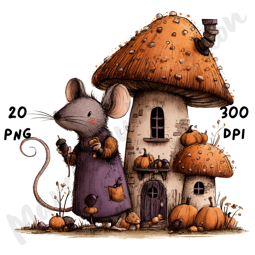 Whimsical Halloween Mouse Clipart