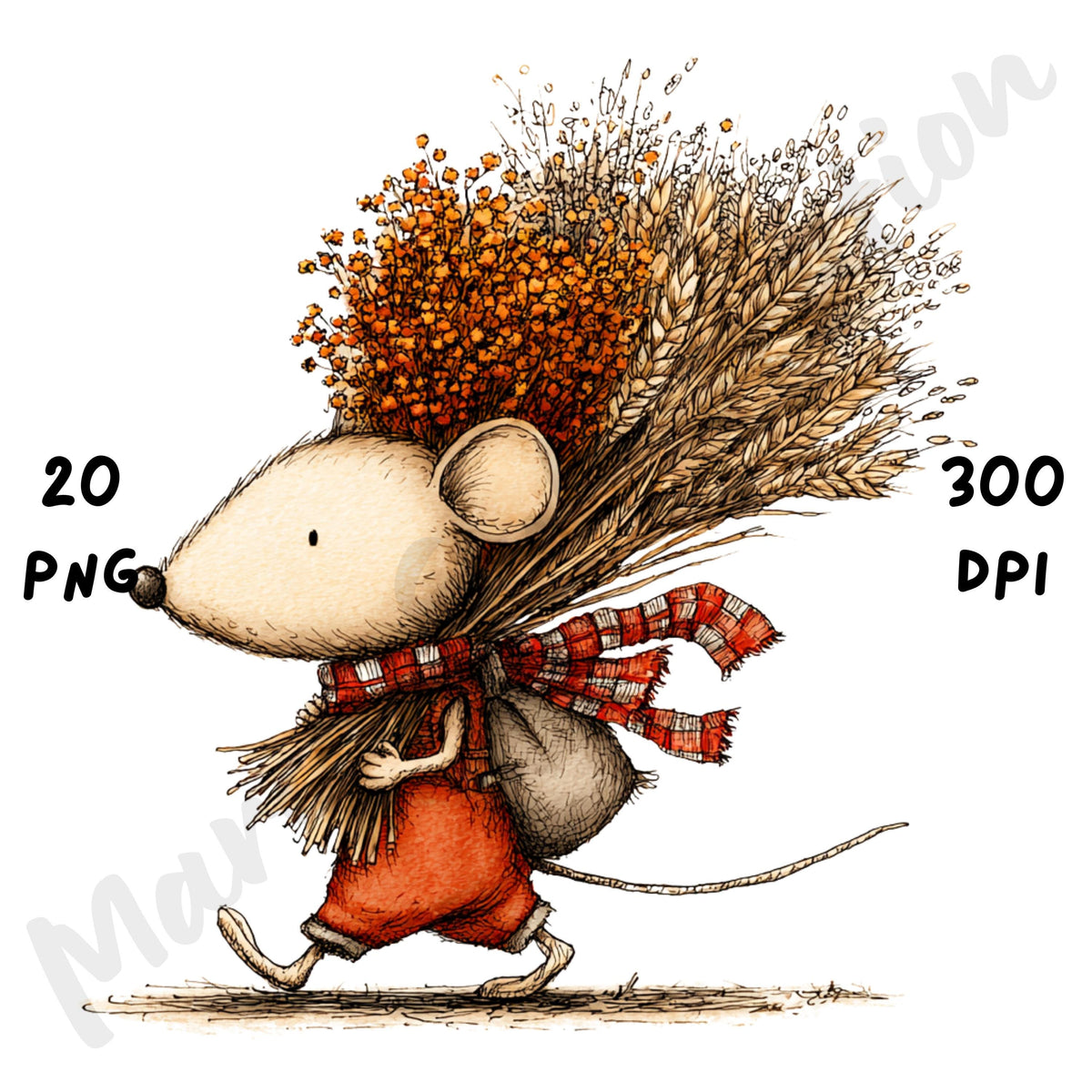 Whimsical Fall Cottagecore Farm Mouse Clipart