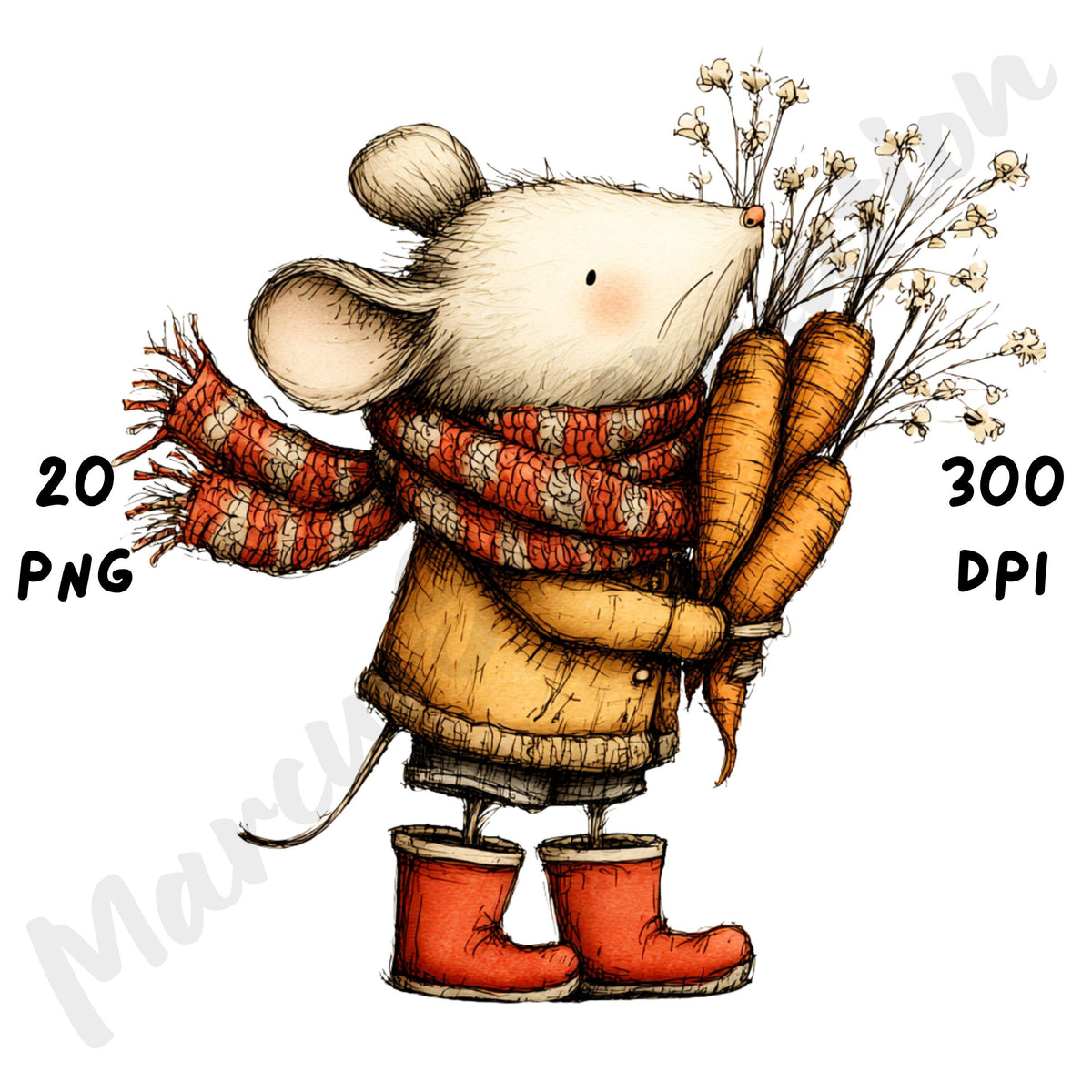 Whimsical Fall Cottagecore Farm Mouse Clipart