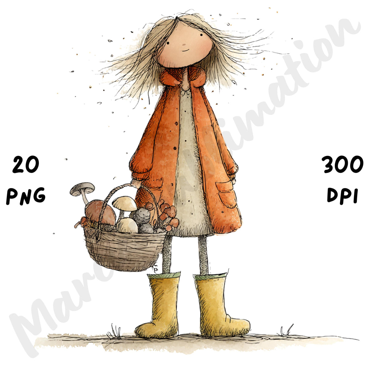 Whimsical Fall Farm Girl Clipart