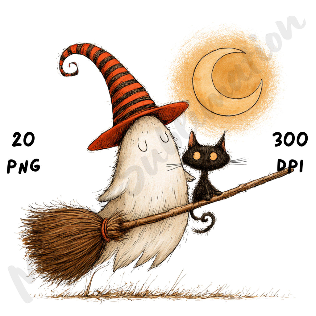 Whimsical Halloween Friends Clipart – Quirky Halloween Character Watercolor PNG