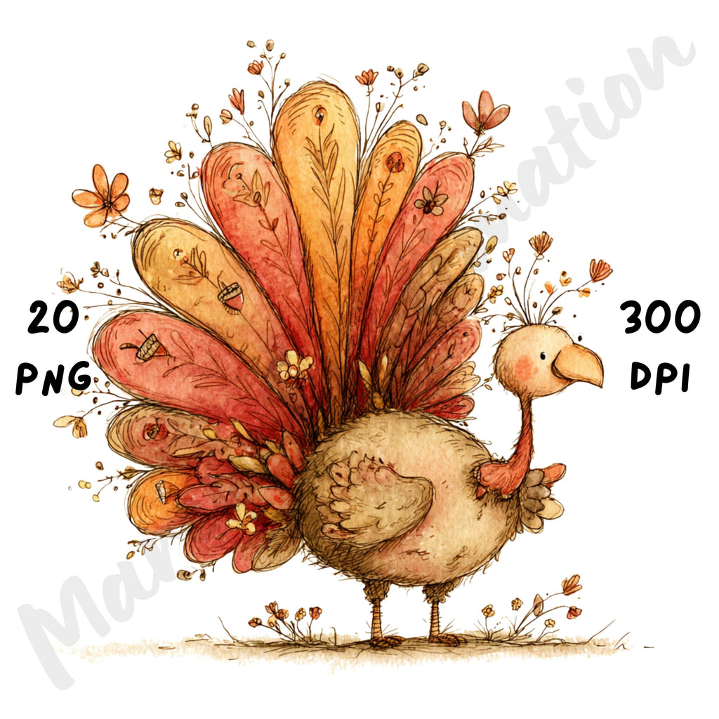 Whimsical Fall Turkey Clipart