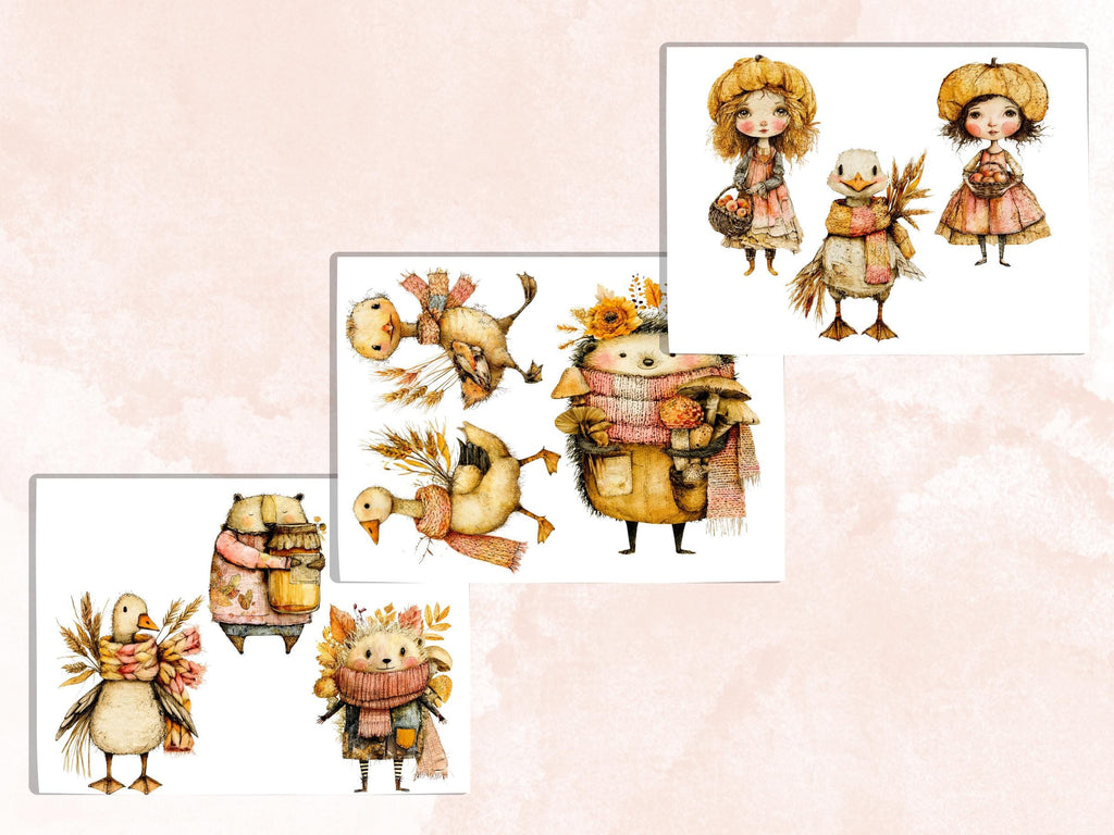 Quirky Fall Fussy Cuts & Clipart, Printable Autumn Cut Outs, Whimsical Fall Ephemera, Junk Journal Scrapbook Kit, Cozy Paper Craft