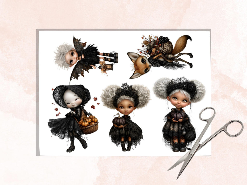 Gothic Fall Fussy Cuts & Clipart, Printable Autumn Cut Outs, Spooky Ephemera, Dark Junk Journal Scrapbook Kit