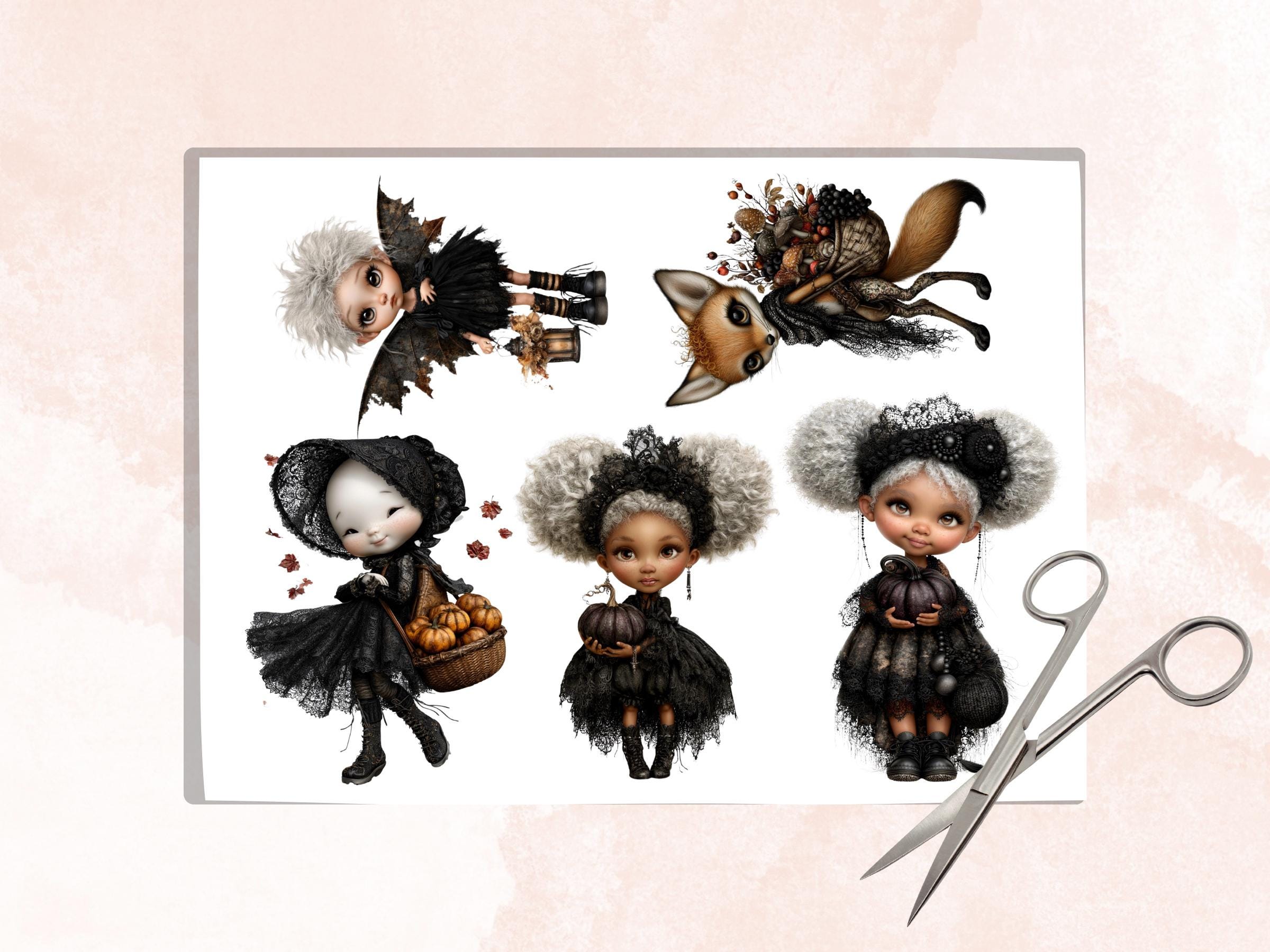 Gothic Fall Fussy Cuts & Clipart, Printable Autumn Cut Outs, Spooky Ephemera, Dark Junk Journal Scrapbook Kit