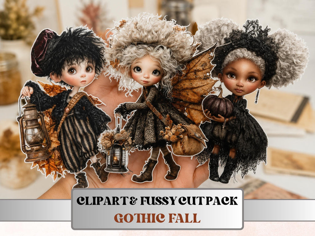 Gothic Fall Fussy Cuts & Clipart, Printable Autumn Cut Outs, Spooky Ephemera, Dark Junk Journal Scrapbook Kit