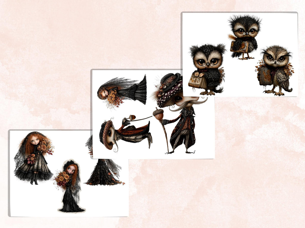 Gothic Fall Fussy Cuts & Clipart, Printable Autumn Cut Outs, Spooky Ephemera, Dark Junk Journal Scrapbook Kit