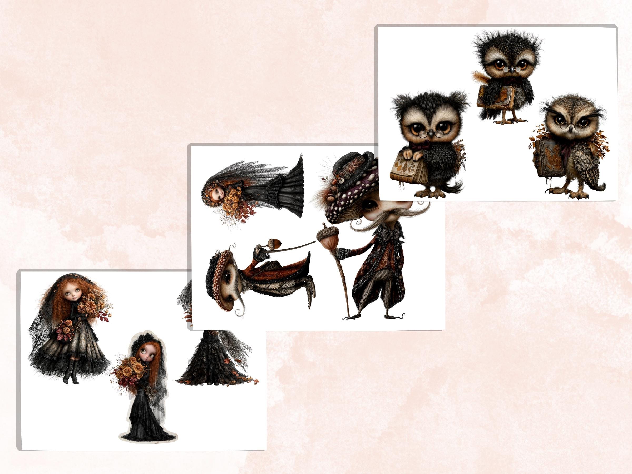 Gothic Fall Fussy Cuts & Clipart, Printable Autumn Cut Outs, Spooky Ephemera, Dark Junk Journal Scrapbook Kit