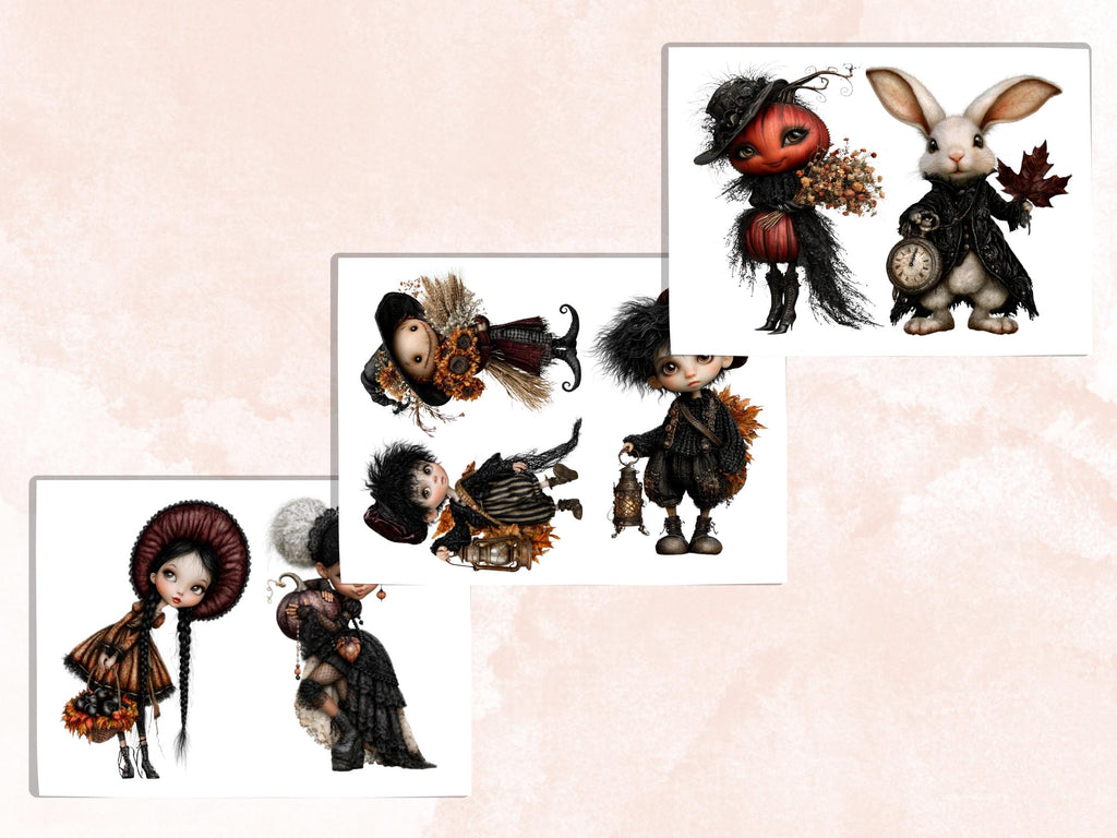 Gothic Fall Fussy Cuts & Clipart, Printable Autumn Cut Outs, Spooky Ephemera, Dark Junk Journal Scrapbook Kit