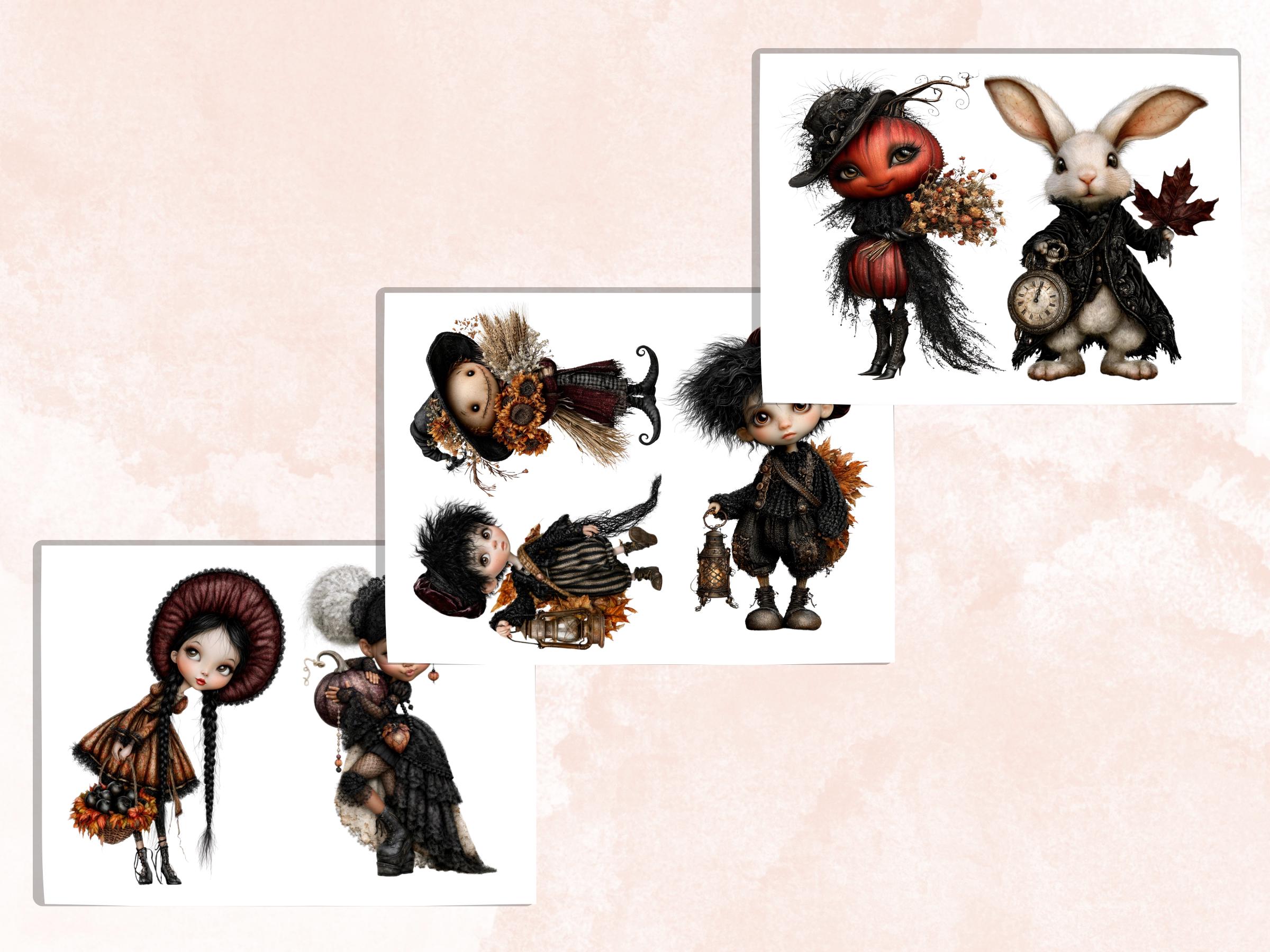 Gothic Fall Fussy Cuts & Clipart, Printable Autumn Cut Outs, Spooky Ephemera, Dark Junk Journal Scrapbook Kit