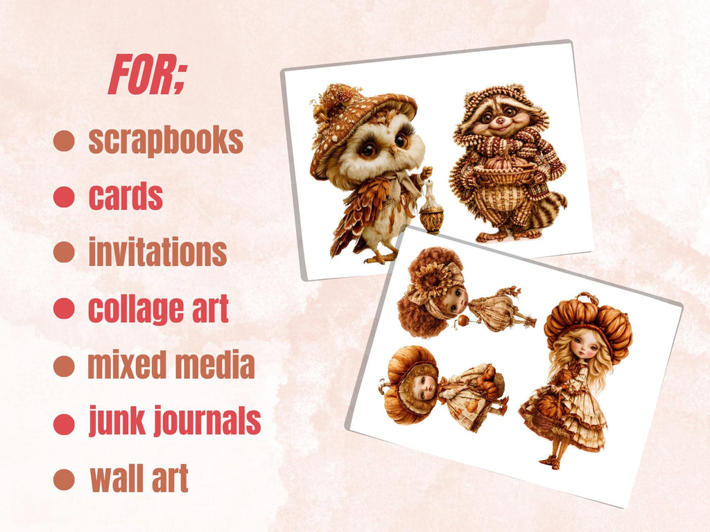 Whimsy Fall Fussy Cuts & Clipart, Quirky Autumn Cut Outs, Whimsical Fall Ephemera, Junk Journal Scrapbook Kit